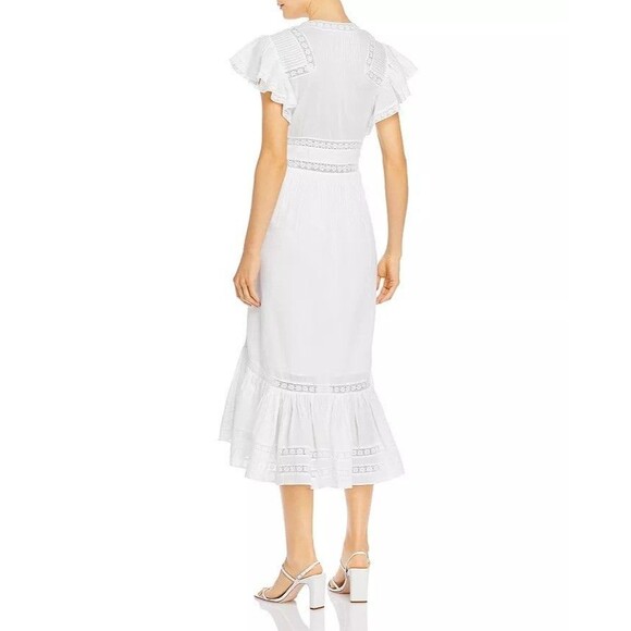 SAYLOR Anthropologie Shira Midi Dress Lace Flutter Sleeves Cotton White M 282099 - Picture 3 of 8